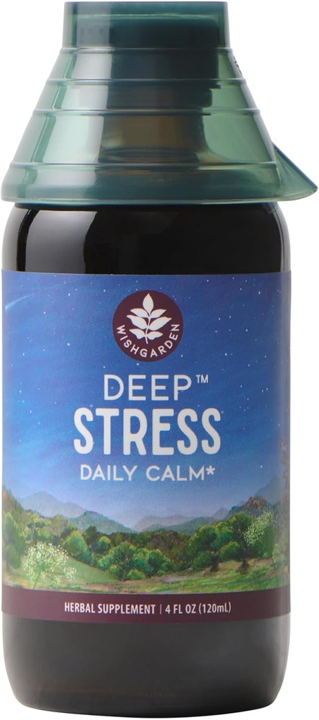 WishGarden Herbs Deep Stres z Ashwagandha - Rastlinsko-based liquid Herbal Adrenal Podpora dodatek z Ashwagandha Root in Powerhouse Adaptogeni za stres Relief, hitro delujoč stres Tinktura, 4oz