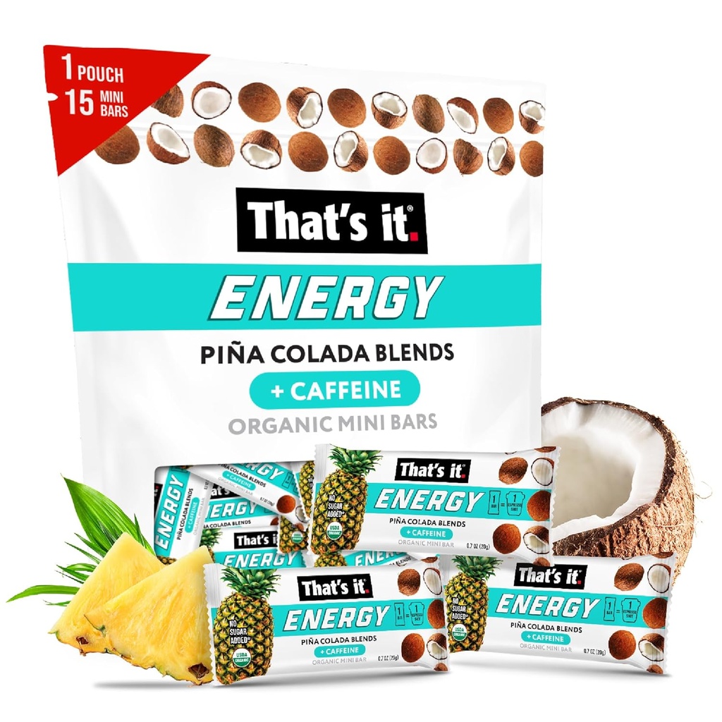 To je to. Piña Colada Caffeine Mešanice Energy Mini Bars Pineapple Coconut (15 Count) Alergy-prijateljski, ne-GMO, Gluten Prosti prigrizki