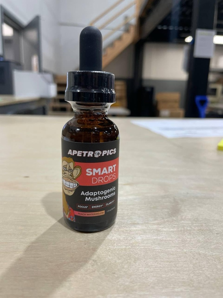 Apetropske pametne kapljice - Adaptogena goba Tinktura z levjo grivo, Cordyceps, Turčija rep, Chaga, Reishi - Nootropni dodatek - Peach Watermelon Flavor, 30-Servings