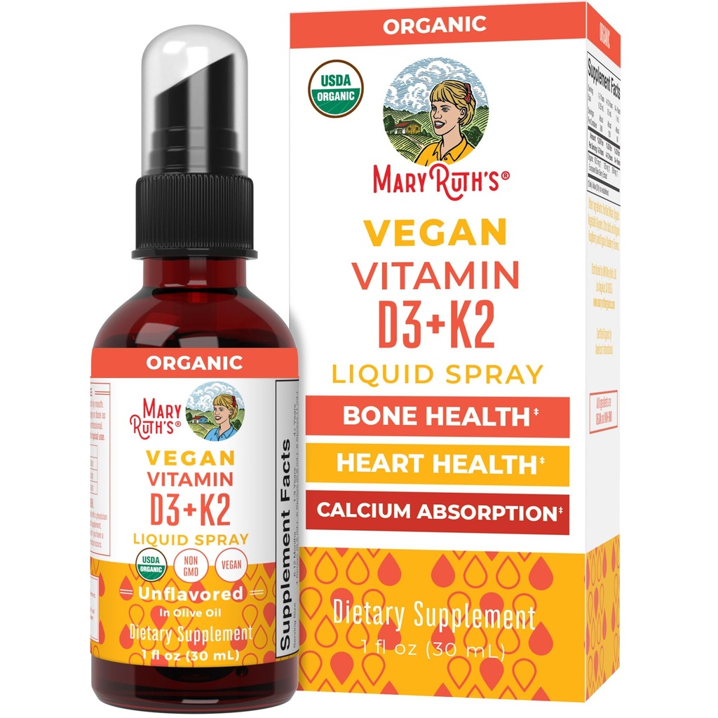 MaryRuth's Organic D3 + K2 Spray za odrasle in otroke za zdravje kosti 