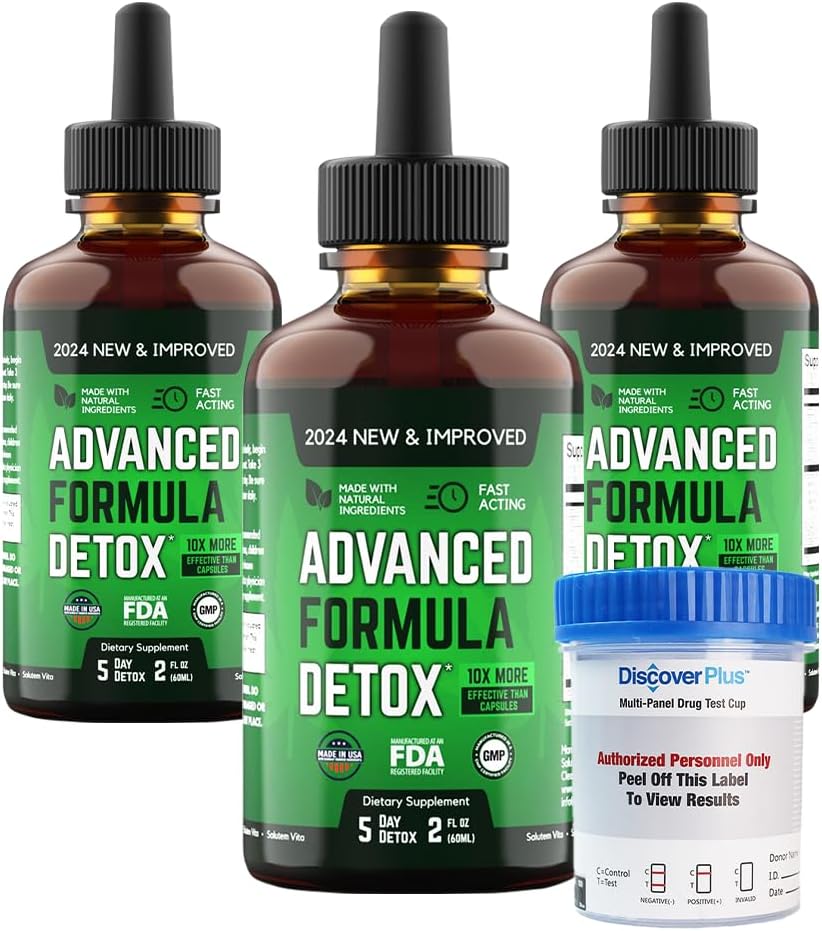Salutem VitaTM Liquid Advanced Formula Detox - Detox Kit z testnim pokalom: Tekoči prehranski dodatek za popolno čiščenje telesa - Dodatek za odstranjevanje toksinov - 3 paketi - 2 Fl Oz (20 obroki)