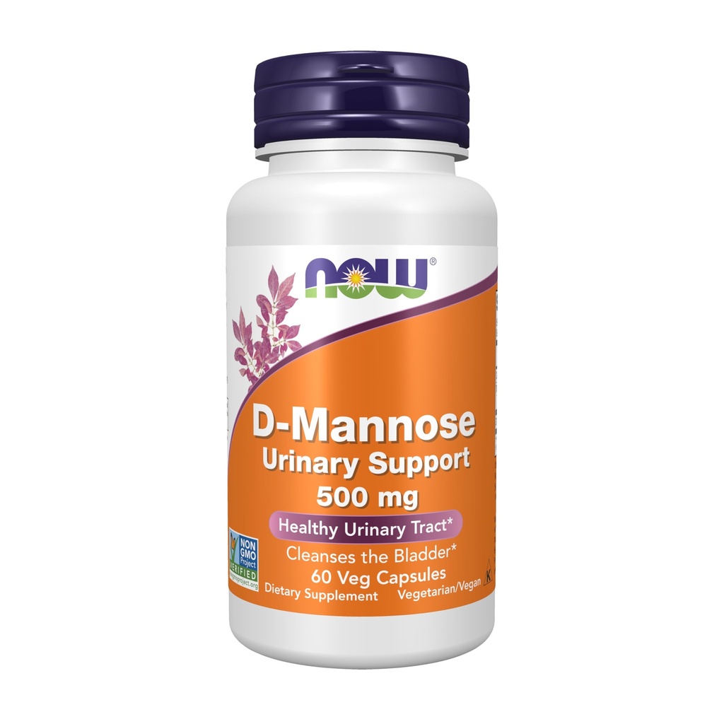 NOW Foods Supplements, D-mannose 500 mg, Ne-GMO Project Preverjen, Zdravi sečni trakt*, 60 Veg kapsule