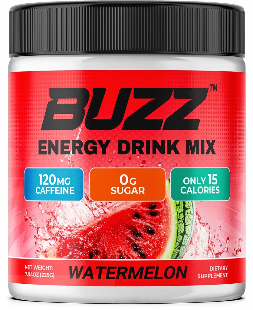 Jutranji Buzz Energy Drink Powder - Energy Boost Drink Mix - Sugar-free Energija z antioksidanti - Jutranji kickstart in športna prehrana vzdržljivost Izdelek - 30 Serving, Watermelon, 8 Ounces
