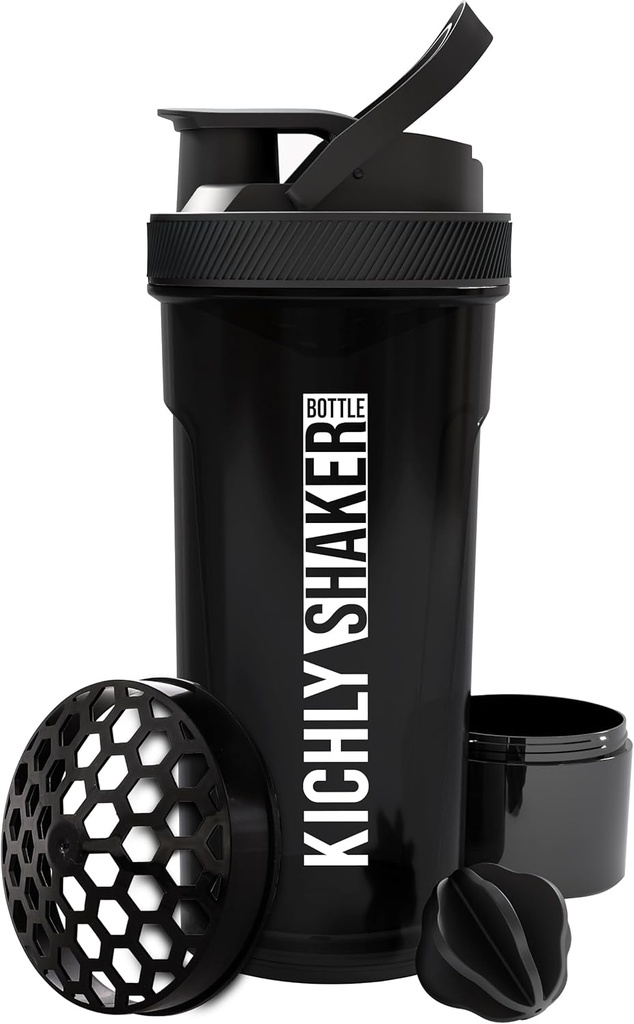 KICHLY Shaker plastenka 1 pakiranje - 24 Ounce Plastic Protein Shaker steklenica za pred in post vadbo z Twist & Lock protein Box shranjevanje (črna)