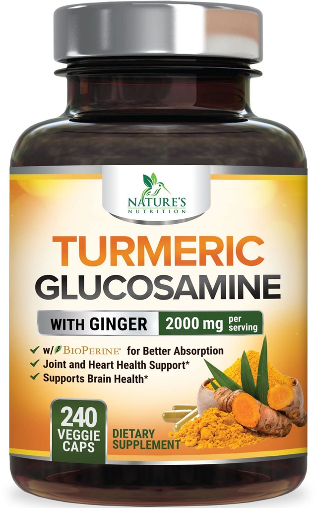 Kurkumin dopolnilo 2000mg - 95% Curcuminoidi z glukozaminom, Ginger & MSM, BioPerine črna paprika za najboljšo absorpcijo, Nature's Vegan Joint Support, Non-GMO, Ustekleničen v ZDA - 240 Kapsule
