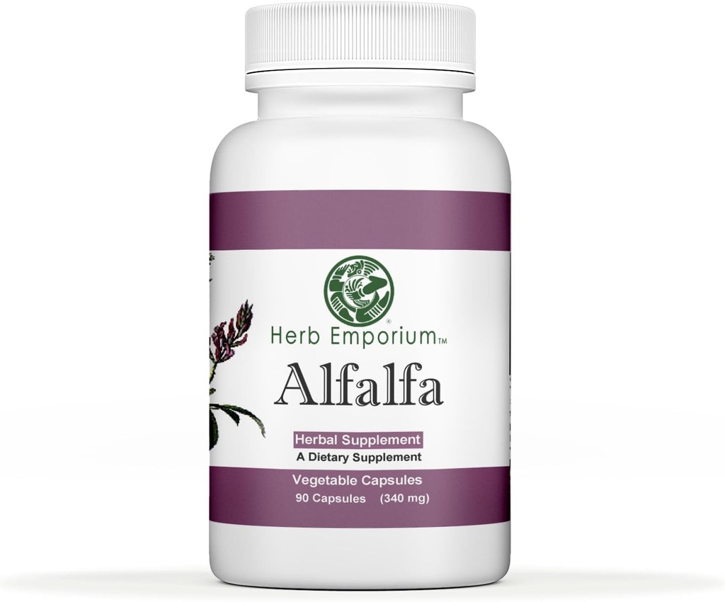 Herb Emporium Alfalfa (Medicago Sativa L, Alpalpa) Kapsula 90 Zelenjavne kapsule (340 mg) Zeliščni dodatek za zdravo prebavo (Pack po 1)