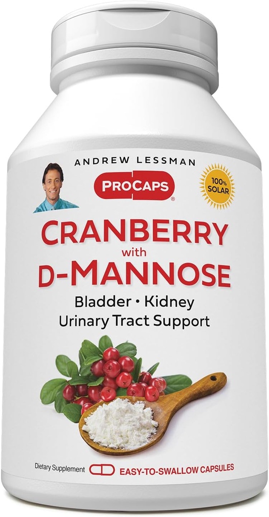 ANDREW LESSMAN Cranberry z D-mannose - 30 Kapsule - Podpira Bladder, Ledvice in sečnice Zdravje. Visoka moč Standardizirana Cranberry koncentrat in D-Mannose. Kapsule zlahka pogoltnete