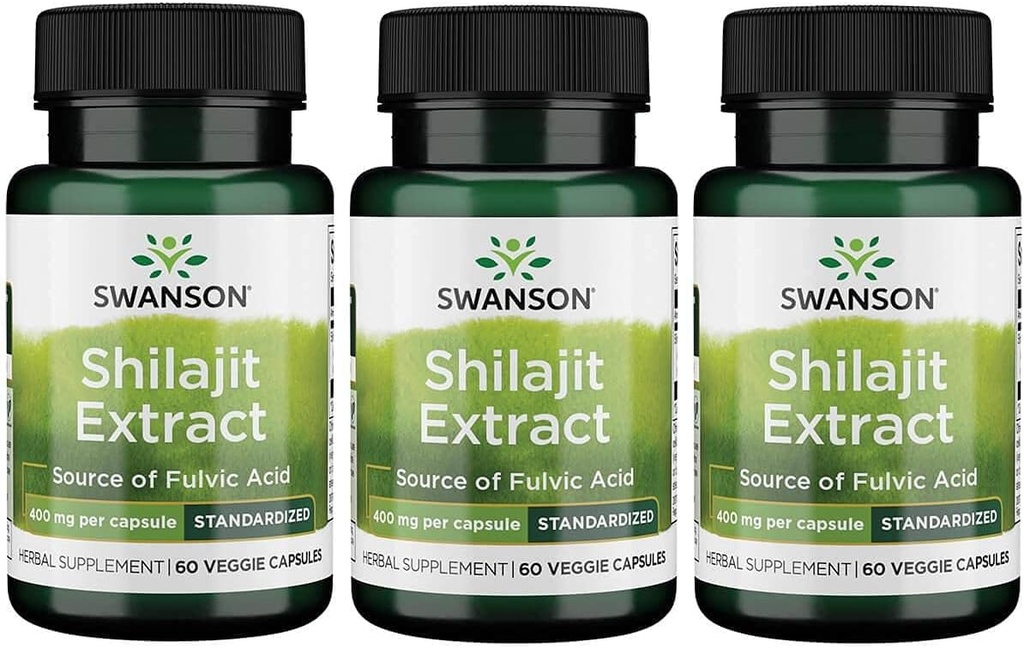 Swanson Shilajit Extract - zeliščni dodatek za spodbujanje rasti celic - naravna formula za splošno wellness - (400 Milligrams 60 Veg kapsule) 3 pakiranje