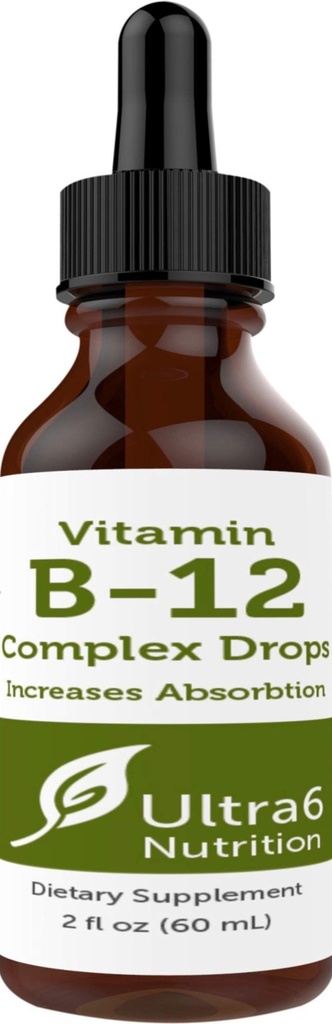 Ultra6 Nutrition Vitamin B12 Podjezične tekoče kapljice - B12 Metilkobalamin Dodatek Odlično za energijo in utrujenost - Vitamin-B Dodatki za ženske in moške - 90 dnevna dobava