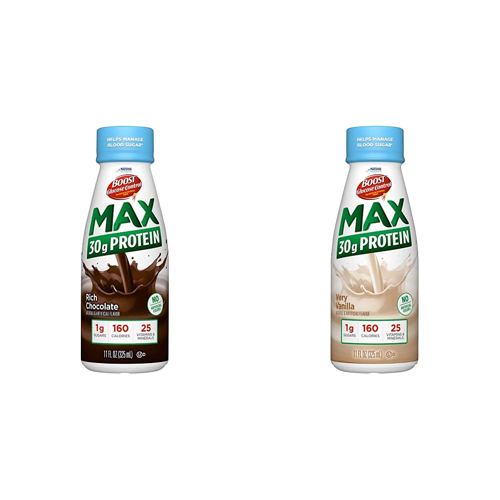 BOOST Glukoza Control Max 30g Beljakovine Nutritional Drink, 12 Bogata čokolada + 12 Zelo Vanilla (paket po 24)