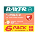 Manjši odmerek zdravila Bayer Aspirin 81 mg žvečljive tablete, bolečina Reliever, oranžna aroma, 216 tablet (6 pakiranj)