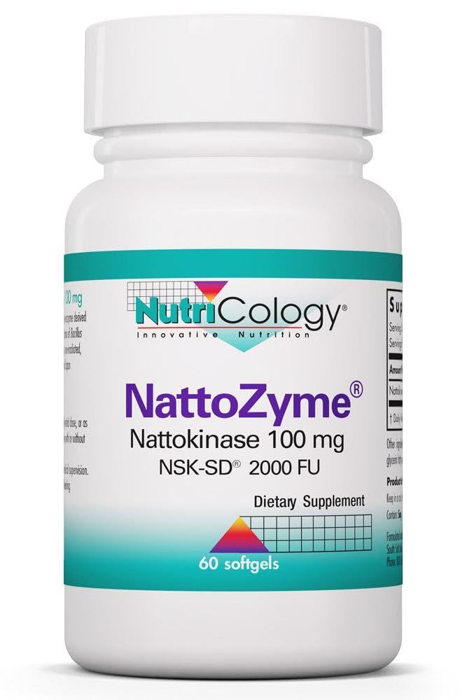 Nutrikologija NattoZyme - Nattokinase Supplement NSK-SD 2000 FU, 100mg, za moške in ženske, Hypoallergenic, Formula za podporo srcu - 60 Vegetarian Softgels