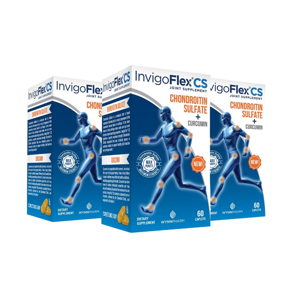 INVIGOFLEX Chondroitin sulfat s kurkumin Non GSO za koleno, roko, nazaj in Hip Premium Skupni dodatek CS - 3 Pack