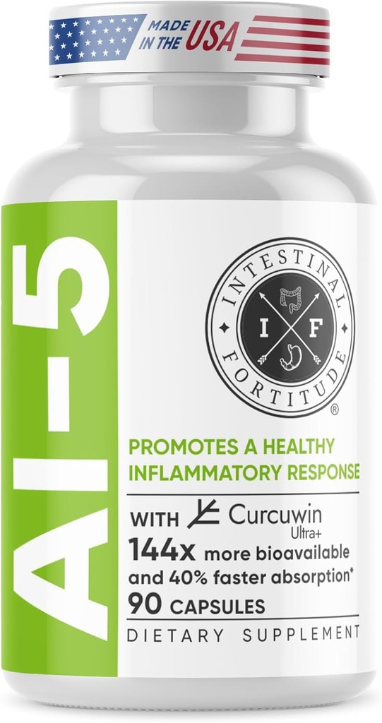 Črevesna trdnost AI-5 - Prebavni zeliščni kapsuli dodatek w/CurcuWIN, kurkumin, Boswellia Serrata, ingver Root & EGCG Zeleni čaj za Gut & DigestiveHealth Support, Non-GMO, Dairy Free