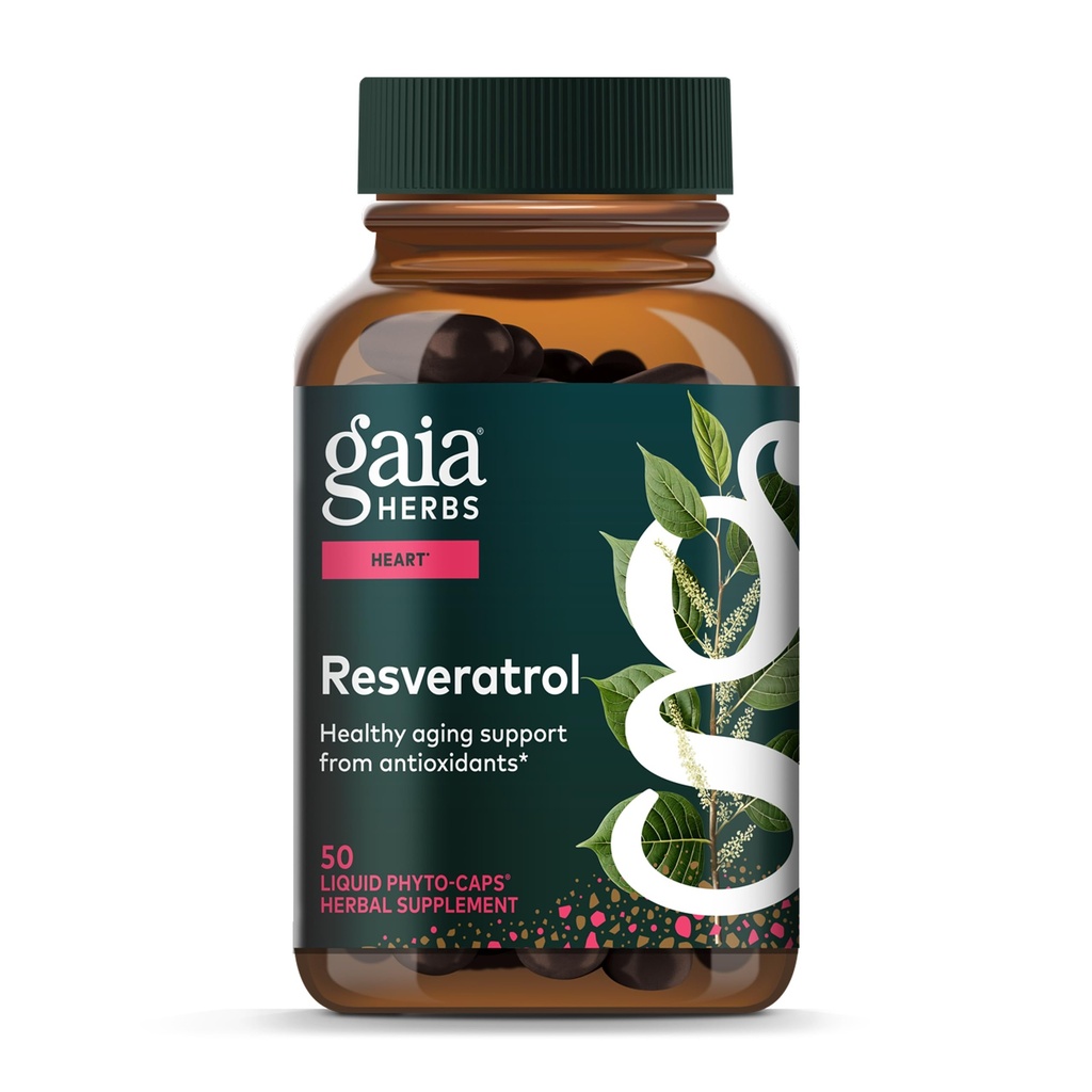 Gaia Herbs Resveratrol 150 - Beauty & Radiance Antioksidant Support Supplement - Izdelano z japonskim Knotweed - Vsebuje 150 mg Trans-Resveratrol na Serving - 50 Tekoči Phyto-Capsules (25-dnevno oskrbo)