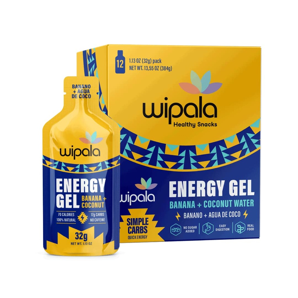 Wipala Energy Gel, Banana Coconut, 12 Pack - Kofein Free, Certified Vegan, Non GSO - Čista energija za vzdržljivostno vadbo, tek in zmogljivost
