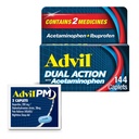 Advil Dual Action with Acetamofen in Ibuprofen (2 ekvivalent odmerka) za 8 ur lajšanje bolečine, Obložen 144 Ct Caplets in 2 Ct. Vzorec Advil PM