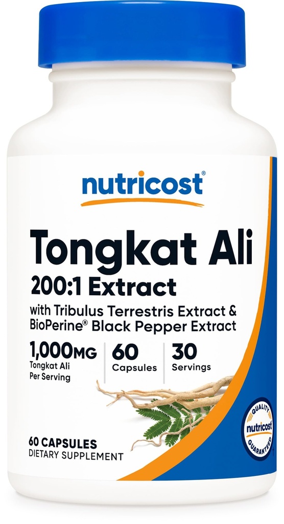 Nutricost Tongkat Ali 1.000mg 60 Kapsule - s Tribulus Terrestris in BioPerine, Vegetarijanske kapice, ne-GMO, Gluten prosti, Potent ekstrakt