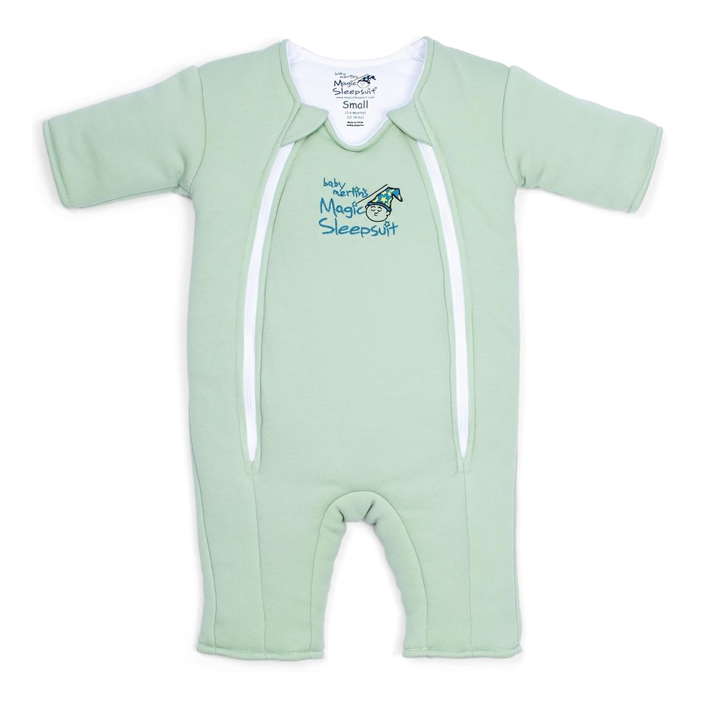 Magic Sleepsuit Baby Merlin's Cotton Baby Swaddle tranzition Product - Soft and Cozy Design, dvojni Zipper za enostavne spremembe, spodbuja varno spanje, 3-6 mesecev - Sage Green - velike 18-21lbs