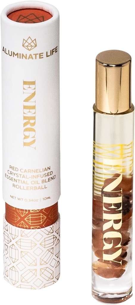 Essential Oil Rollerballs, .34 OZ, Energy - Red Carnelian Crystal Infused - Vonj limone, Grenivke, & Bergamot - Aromaterapija Roll On Oils, Nega kože, Masaža