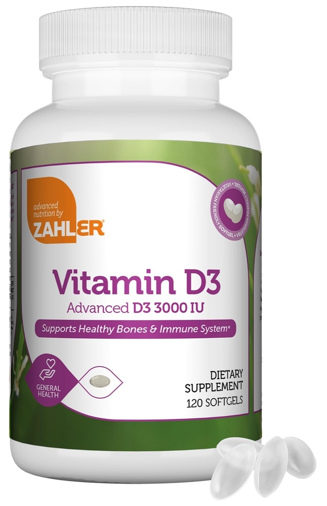Zahler - Advanced Vitamin D3 3000 i.e. softgels (120 count) Košir Vegetarijanski Prijazen vitamin D za imuno podporo, kosti, zobje in mišice zdravje - Daily D3 Vitamin dodatek za odrasle - enostavno pogoltniti.