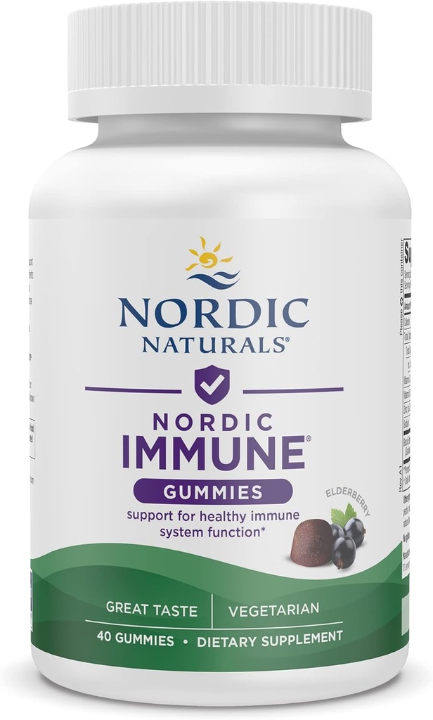 Nordic Naturals Imune Gumies, Elderberry, 40 Imunska podpora Gumies, Žvečljivi vitamini za dnevno imuno podporo, Non-GMO, Vegetarian, 20 Servis