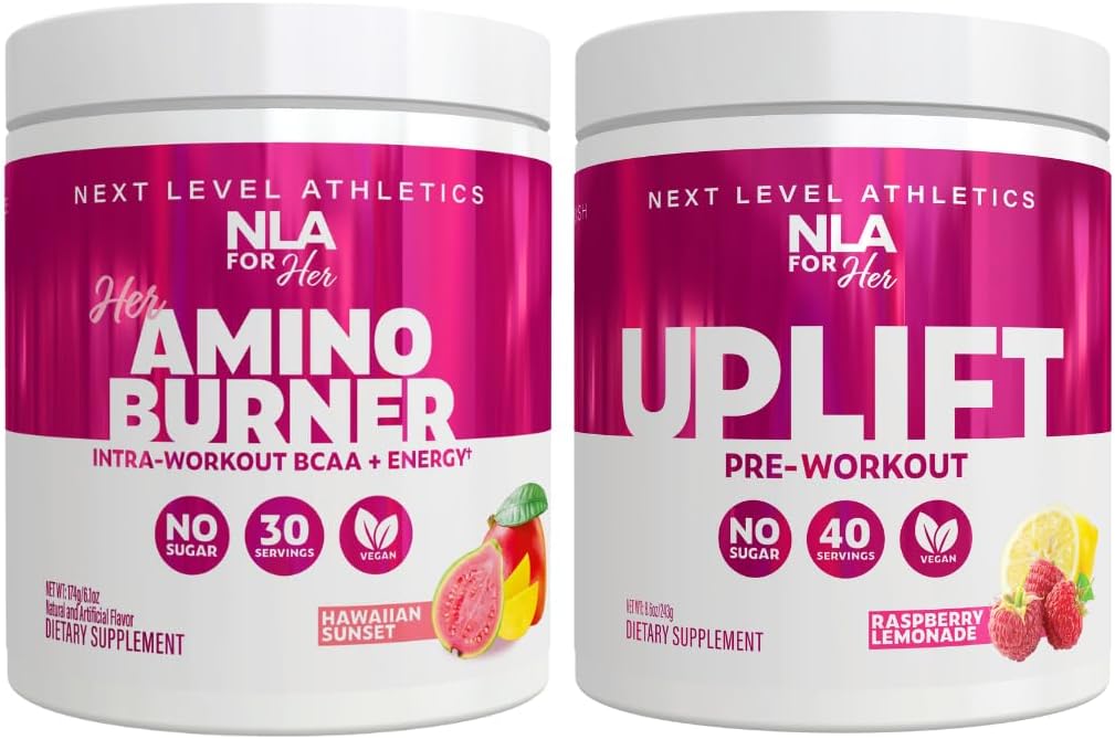 NLA za njeno Pred / Intra Workout Stack (Vključuje njen termogenski Amino Havajski Sunset in Uplift Pre Workout Malina limonada)