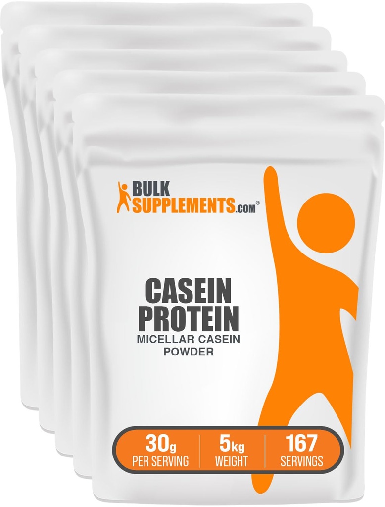 BulkSupplements.com Kazein Protein Powder - Micellar Kazein Powder, počasno prebavljanje beljakovin - Unflavored & Gluten Free, 30g na serviranje, 1kg (2,2 lbs) (Pack of 5)