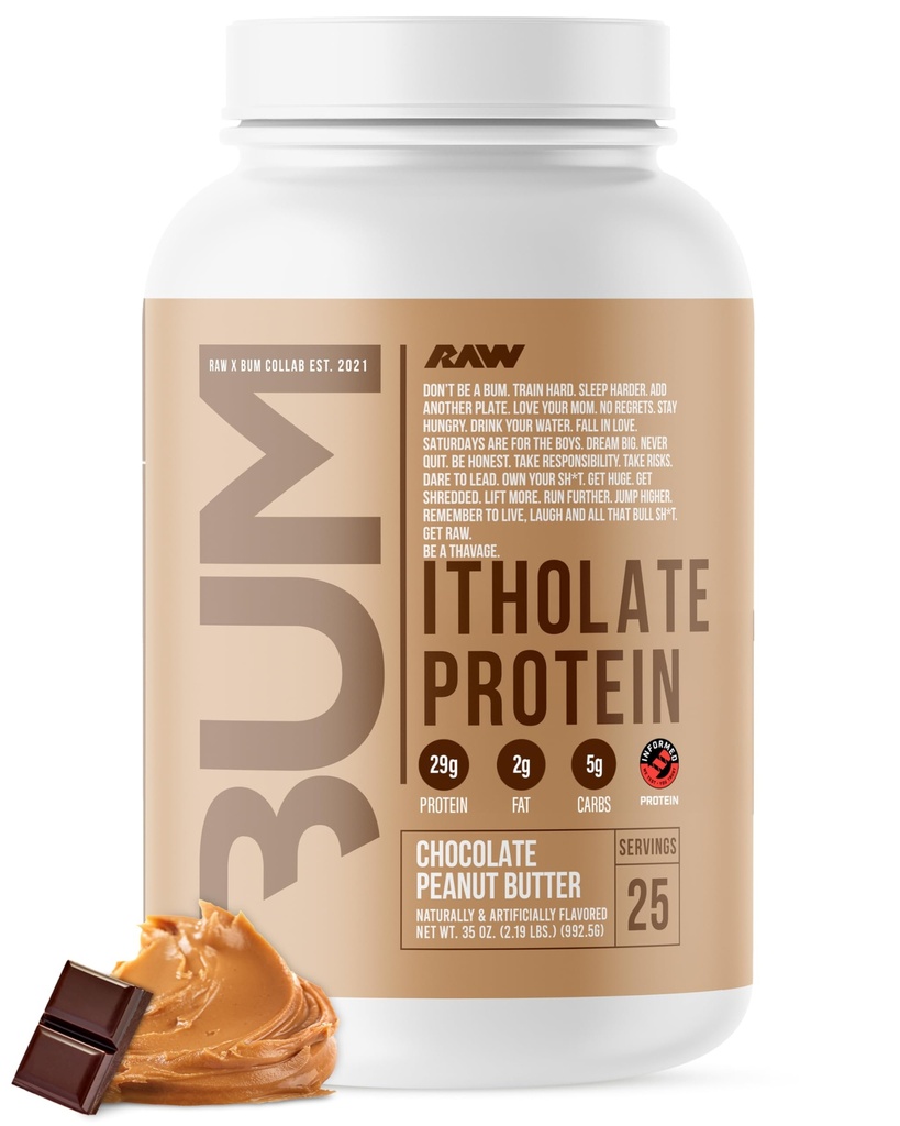 RAW Whey izolat proteinov v prahu, čokoladno arašidovo maslo (CBUM Itolat) - 100% travnato-krmna športna prehrana v prahu za rast mišic in regeneracijo - nizka maščoba, nizka vsebnost ogljikovih hidratov, naravno aromatizirana - 25