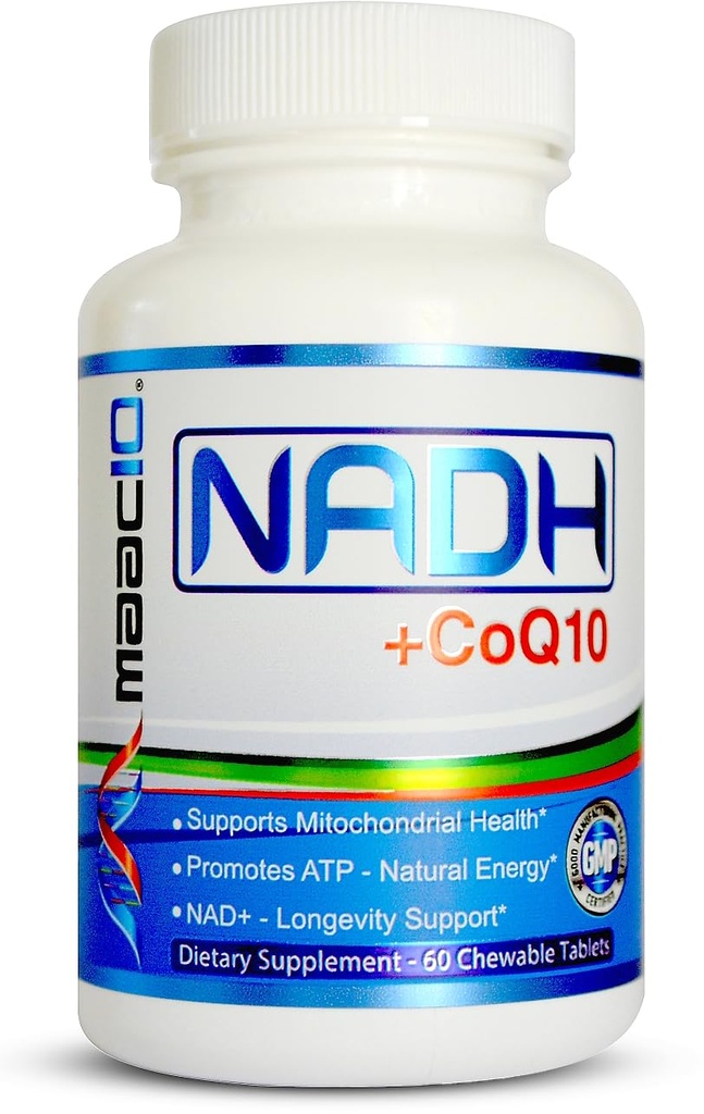 MAAC10 NADH + CoQ10 Supplement, Great Tasting Chewable Tablets, 60 Tablets