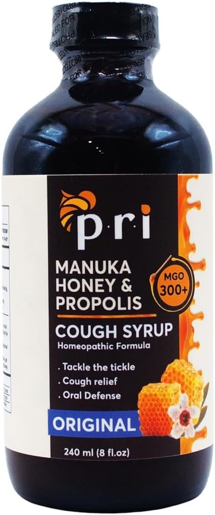 P.R.I Naravno suho kašelj Sirup z Manuka med, Propolis, olje čajno drevo in vitamin C - boleče grlo in imunske podpore, Original Flavor, 8oz