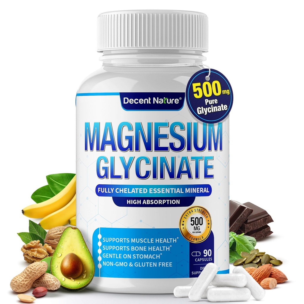 Magnezij Glycinate 500mg Magnezij dodatek - klatiran za visoko absorpcijo in biorazpoložljivost podporo spanje, mišice, kosti, Cramps, regeneracija in energija, Vegan ne-GMO 90 kapsule