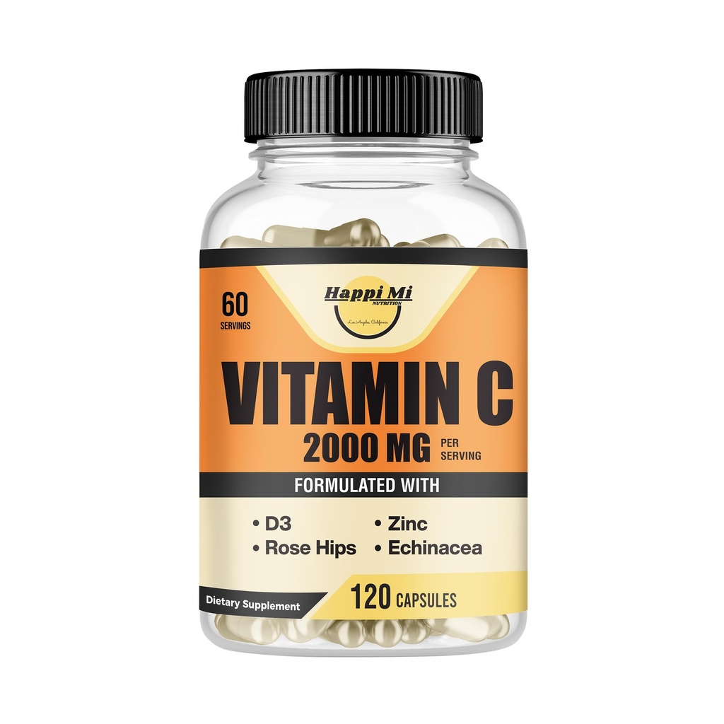 Vitamin C 2000MG, cink 40 mg, vitamin D3 5000 i.e., ekstrakt ehinacea, kolk vrtnice, imunska podpora za odrasle in otroke, imunski spodbujevalec, 120 Veganske kapice, 60 dnevna zaloga, brez GSO, brez polnila
