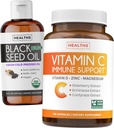 Tekoča in imunska podpora črnega olja (2-mesečna zaloga) Imunsko Maximiser Bundele - Črno seme Tekoča (16fl.oz) Premium Cold-Presed Clack Cumin Seme Oil & Vitamin C Imunska podpora (120 Veg caps)