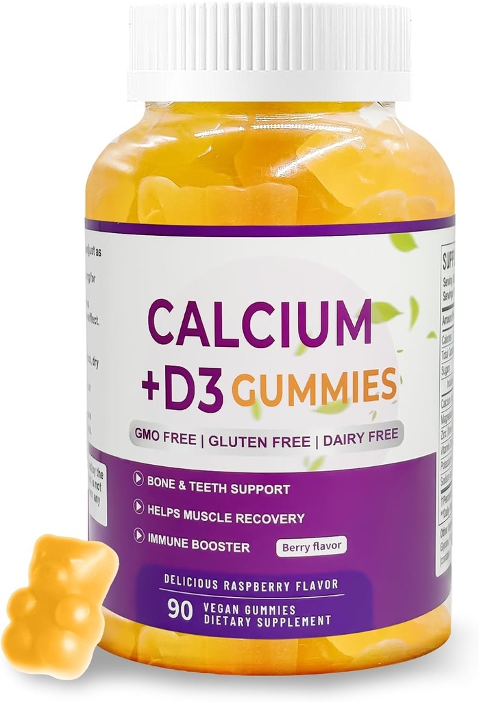 Kalcij Magnezij Cinkov dodatek Gumiji D3-90 Tablete na steklenico (Calcij 500mg - Magnezij 200mg - Cink 10mg - Plus Vitamin - na obrok 2 tableti) Vegan Berry Flavor