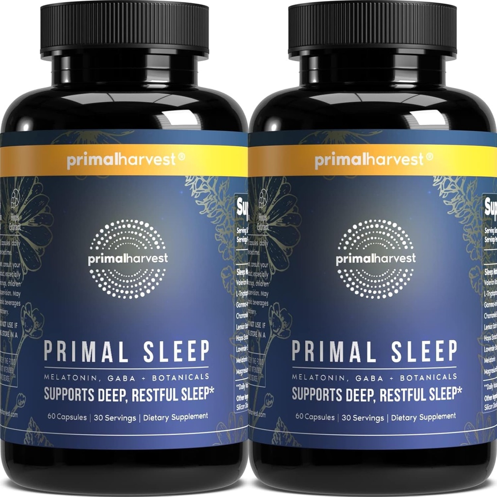 Primarna žetev 2 paket, primarni spanec, 120 kapsul z variansko korenino, L-Triptofan, GABA, Kamilica in Melatonin 3 mg