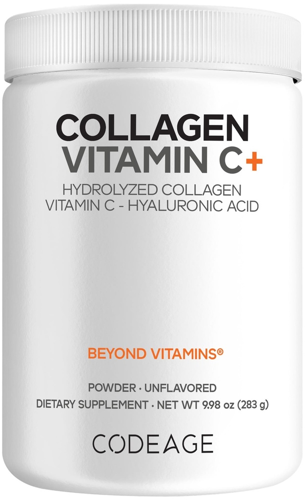 Kolagenski peptidi v prahu + vitamin C - 20g Grass-Fed kolagen na serviranje - prebavni encimi, hialuronska kislina, 18 aminokislin - hidrolizirani kolagenski proteini - ne- GMO, nearomatizirani - 9,98 oz