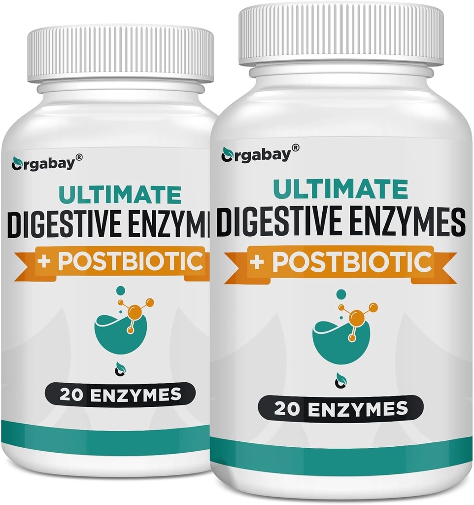 Orgabay Prebavne encime 1000mg s postbiotiki, 20 Encim mešanica za napenjanje, Optimalna prebava in Gut funkcijo, 120 Veggie kapsule