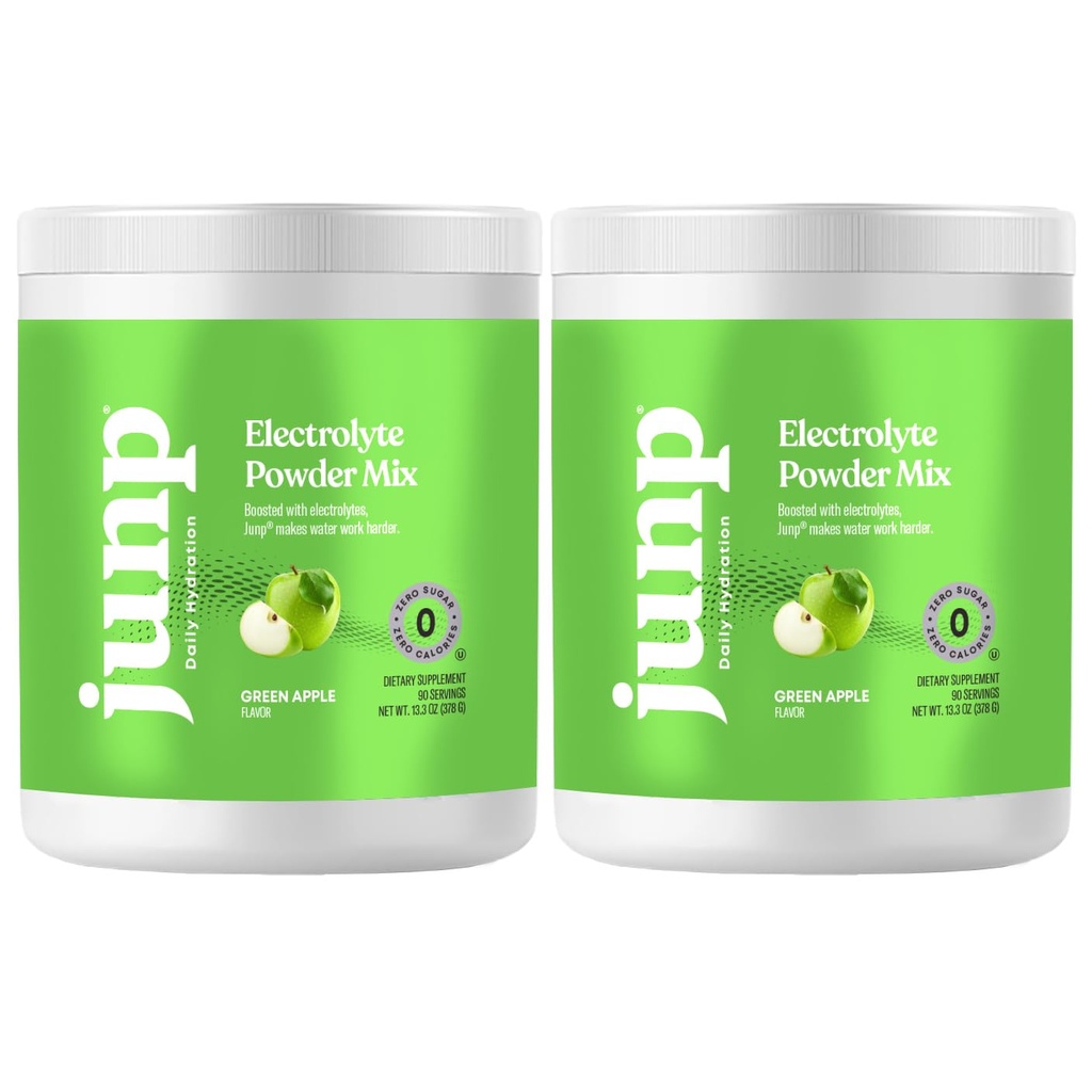 JUNP elektroliti v prahu brez sladkorja brez ogljikovih hidratov – Mouthwatering Green Apple Drink Mix - Kalij & sol Elektrolit Hidracija v prahu Zero Calorie Sugar Free Electrolyte Powder, Keto Friendly, 180 Strežnice