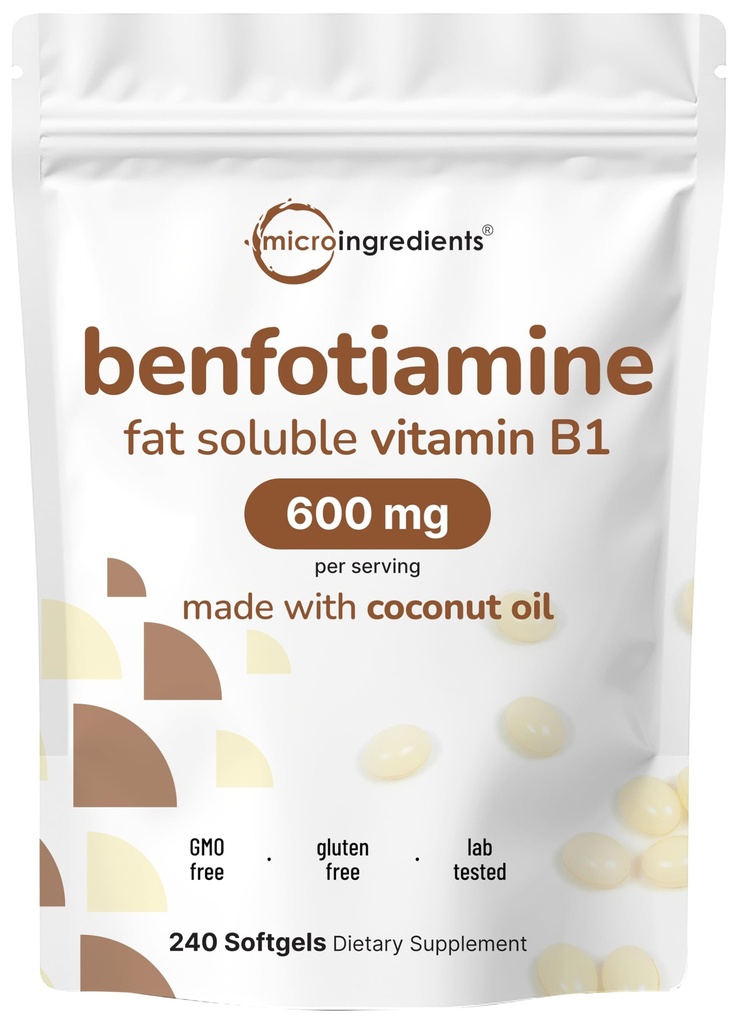 Mikro sestavine Vitamin B1 Benfotiamin 600mg na postrežbo, 240 Kokosovo olje Mehkužci 