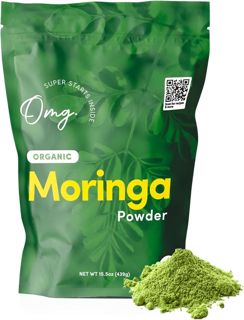 OMG! Superfoods Organic Moringa Powder - 100% Pure, USDA Certified Organic - dober vir kalcija, železa, vitamina A, vitamina E & več! - 15.5 Ounces (1 paket)
