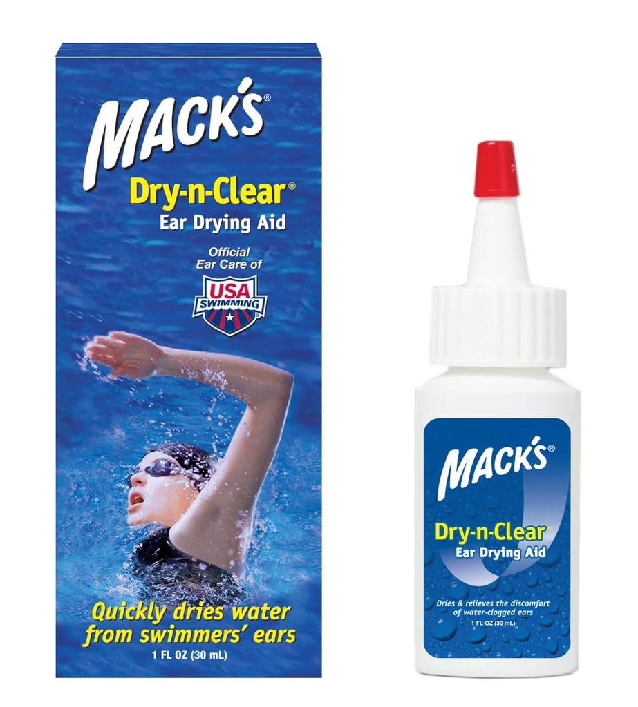 Mackov Suho-n-Clear® Sušilnik za ušesa - Plavači Kapljice za ušesa za zamašena ušesa po plavanju, prhanju, potapljanju in deskanju - 1 Fl Oz