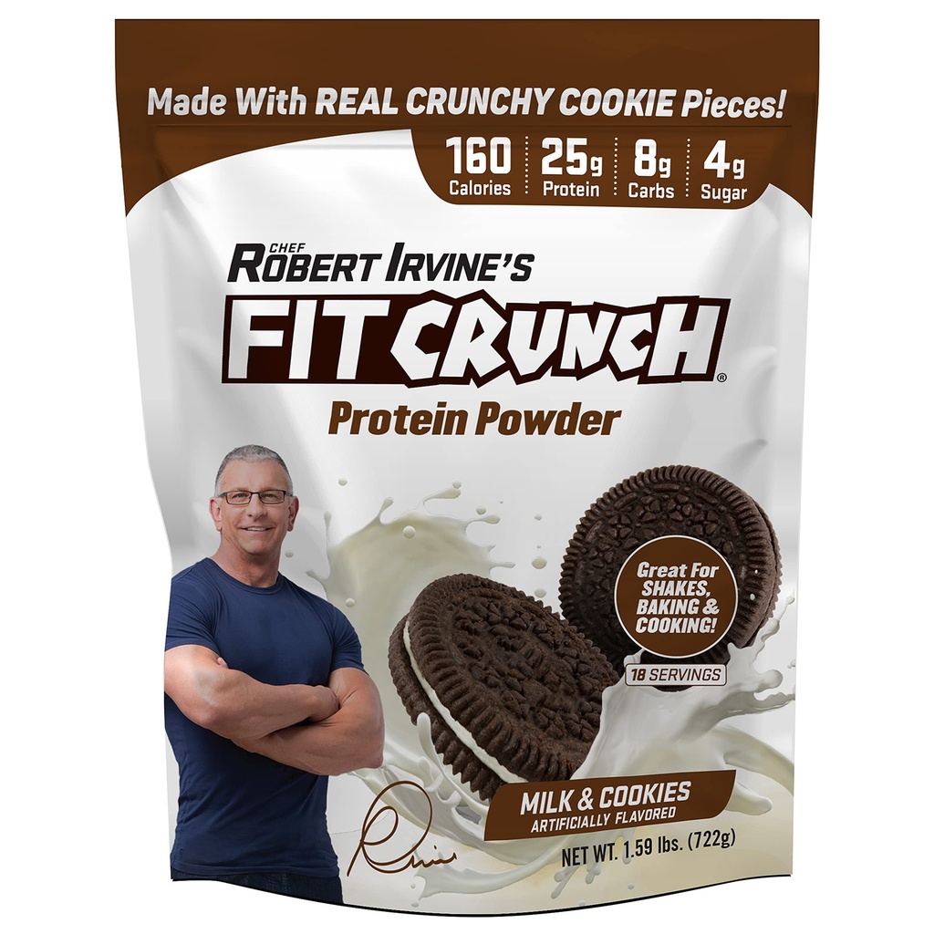 FITCRUNCH Tri-Blend Whey Protein, Keto prijazno, nizke kalorije, visoke beljakovine (18 Serving, mleko in piškotki)
