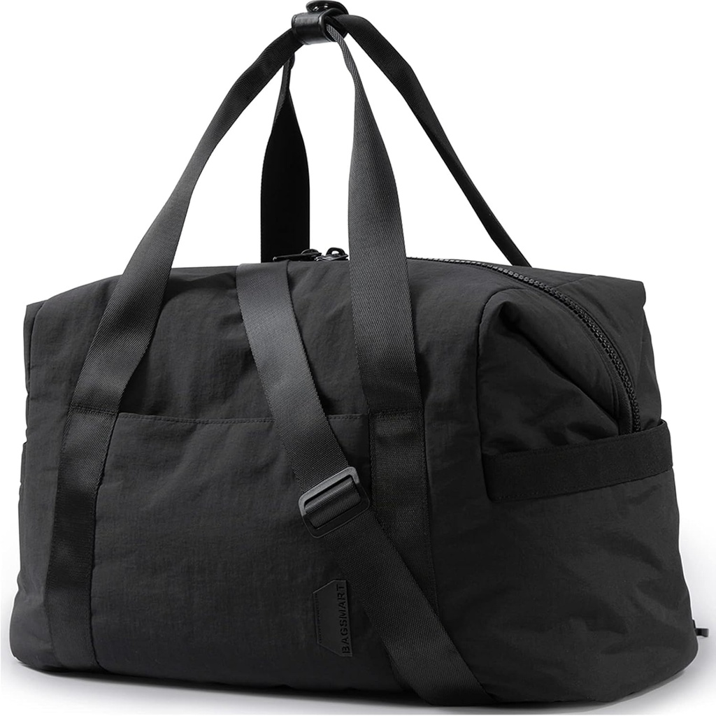 BAGSMART Gym Bag za ženske, Nosite na vikend Čez noč Bag, Travel Duffel Bags z vozičkom rokava, Osebni predmet Travel Bag Tote Bag Workout Dance Bag(črna, srednja)