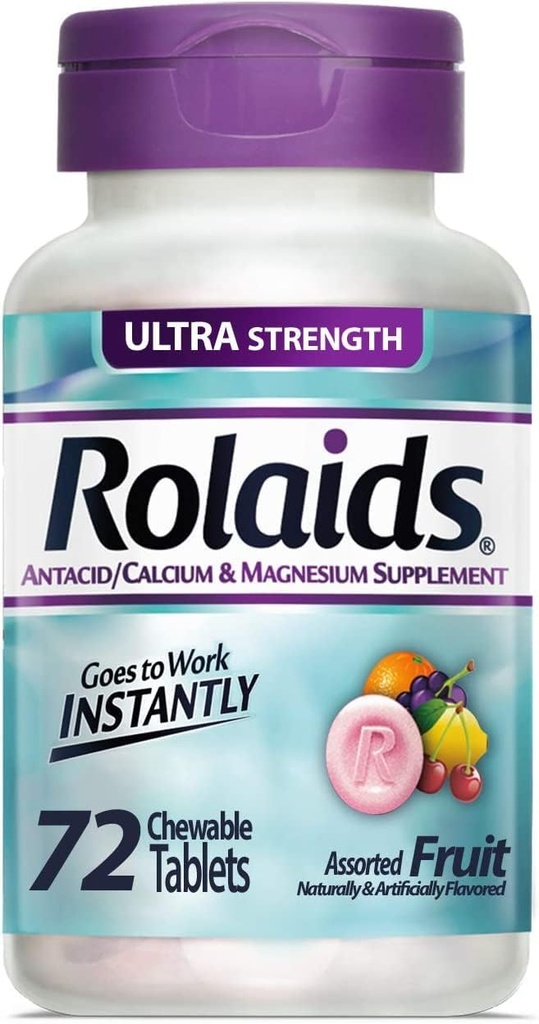 Rolaids Antacid Kalcij & magnezij dodatek Ultra jakost tablete, sadje 72 ea (paka 4)