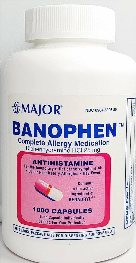 Major Banohpen - zdravilo za popolno alergijo - difenhidramin HCI 25 Mg - antihistaminik - 1000 kapsul (1 pakiranje)