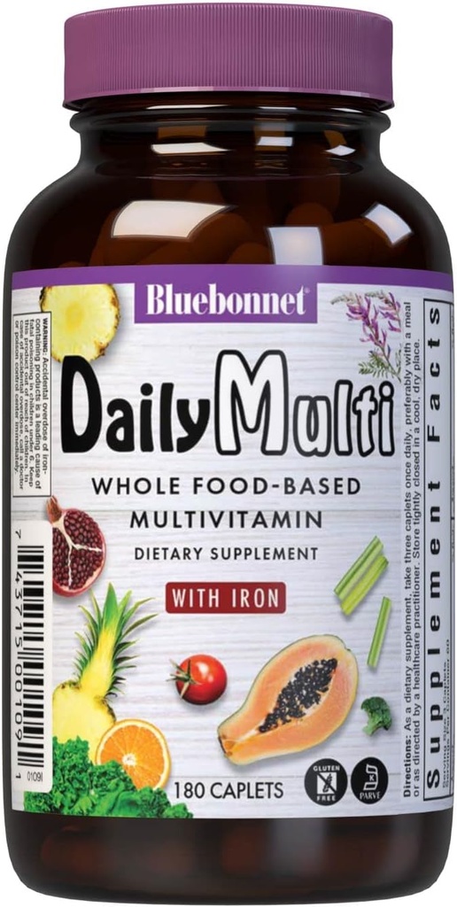Bluebonnet Nutrition Super Earth MultiNutrient Formula (z železom), za Daily Nutritional Support, Gluten-free, Kosher Certified, Dairy Free, Vegetarijansko prijazno, 60 Serving, Green, 180 Count