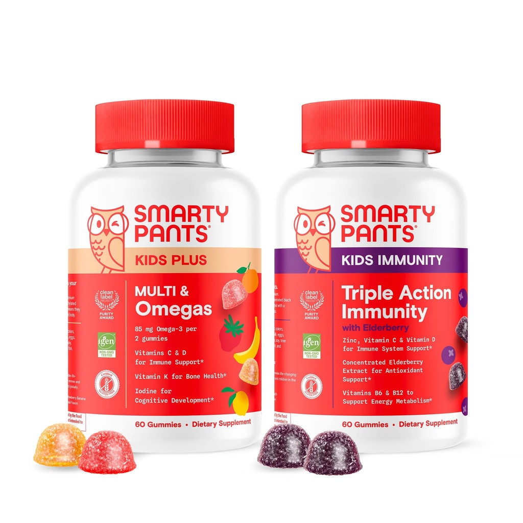 SmartyPants Kids Multivitamine Gummies in Immunity Elderberry Gummies Bundle: Otroci Multi z več kot 15 Dnevna hranila & Elderberry Imune Supplement, 30 Day Supply