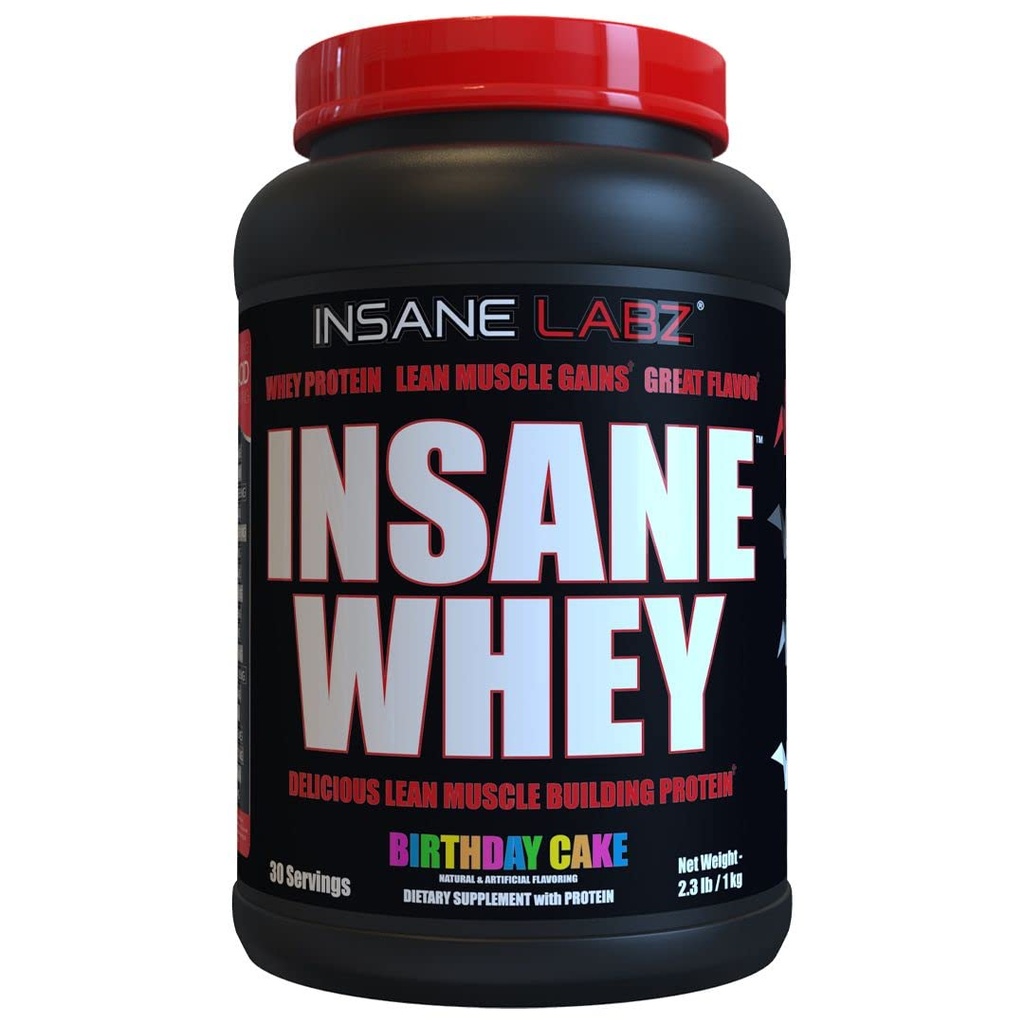 Insane Labz Insane Whey, 100% Muscle Building Whey Protein, BCAA Amino Profil, Mass Gainer, Meal zamenjava (Birthday Cake, 30 Serving)