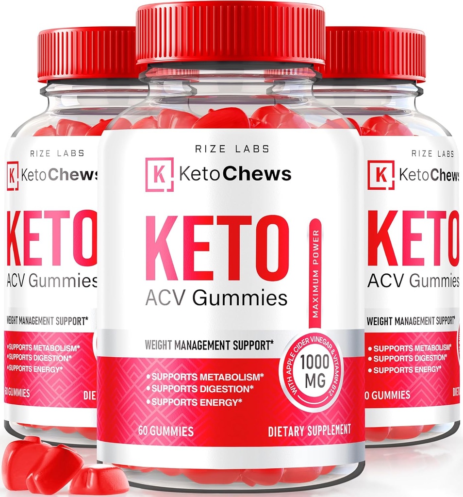 Rize laboratoriji (Pack 3 Keto Chews ACV Gummies za napredno hujšanje 525 mg, Premium Keto+ACV dodatek, Vse naravne jabolčni kis, Uradni Keto Plus ACV Mnenja (180 Gummies)